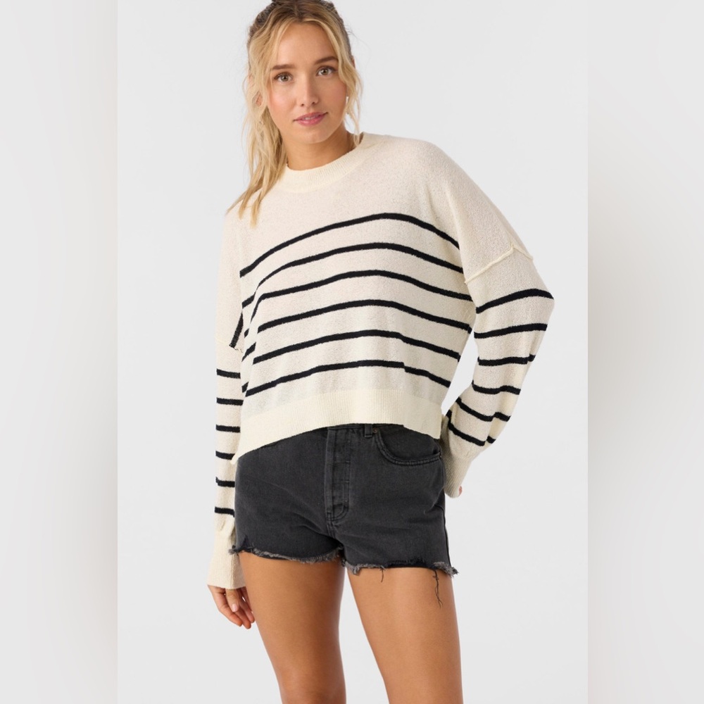O'Neill Zephi Long Sleeve Cream and Black Striped Sweater